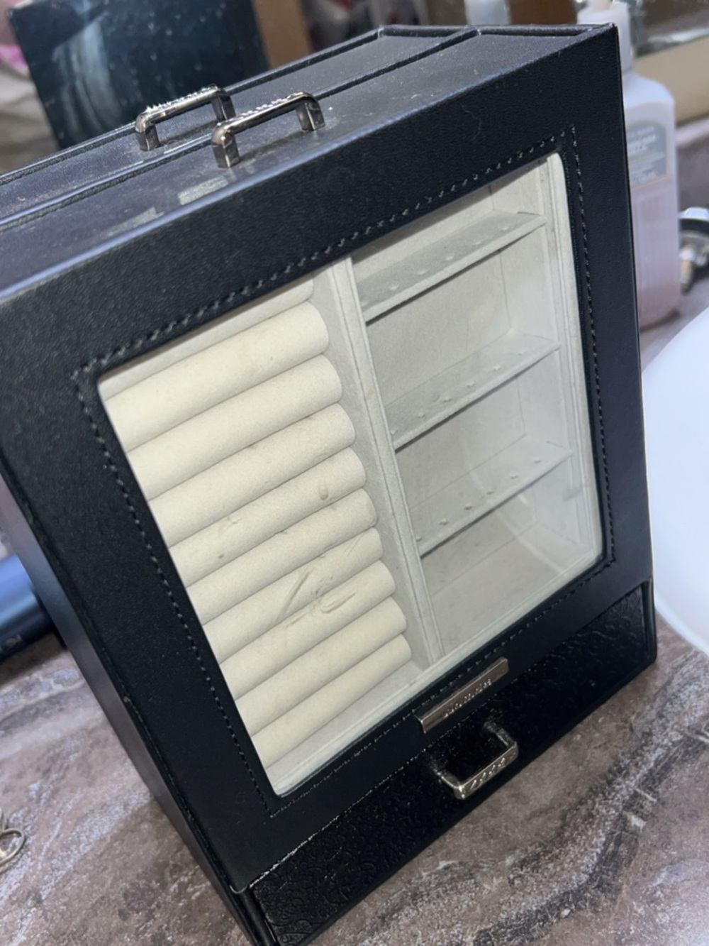 Black Women's Jewelry Organizer Box with White Interior
